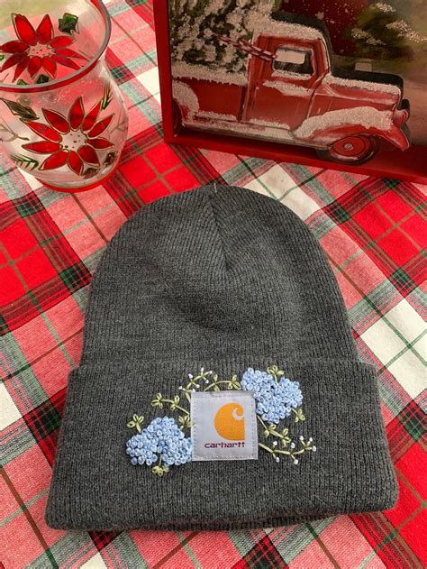 Hand Stitched Flower Carhartt Beanie Etsy