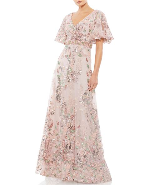 Mac Duggal Novelty Beaded Floral A Line Gown In Rose Pink Modesens