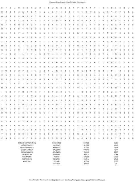 Shoe Brands Word Search Printable Word Search Maker