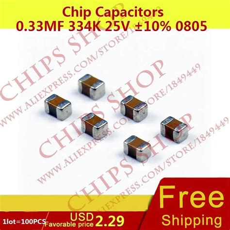 1LOT 100PCS Chip Capacitors 0 33uF 334K 25V 10 0805 330nF 330000pF