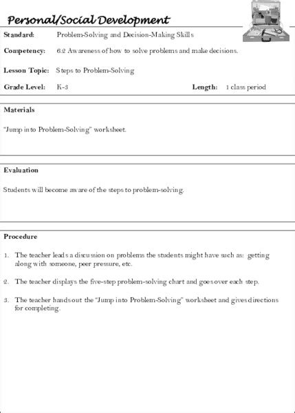 Steps To Problem Solving Lesson Plan For Kindergarten 3rd Grade