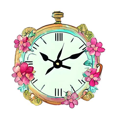 Antique Watercolor Clock Floral Design Hand Drawn Illustration