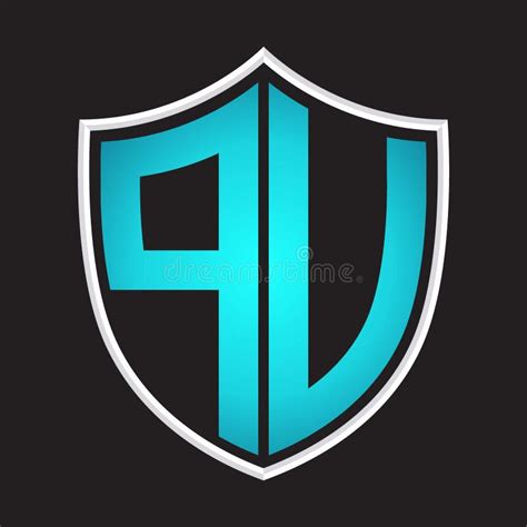 Pv Logo Monogram With Shield Shape Isolated Blue Colors On Outline