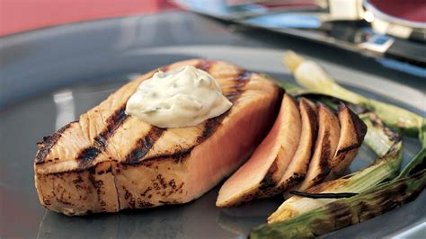 Seared Tuna Steaks With Wasabi Green Onion Mayonnaise Recipe Epicurious