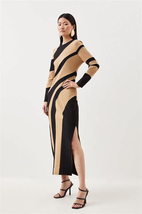 Karen Millen Colour Block Ponte Midi Dress In Black Endource