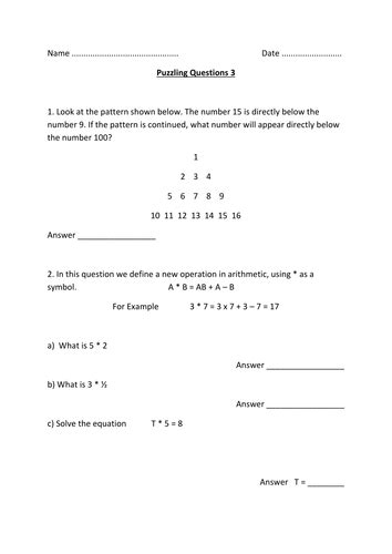 Puzzling Questions Math Teaching Resources