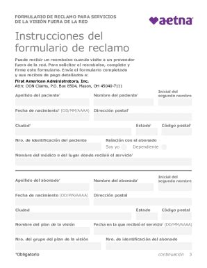Fillable Online Pbem Aetna Out Of Network Vision Services Claim Form