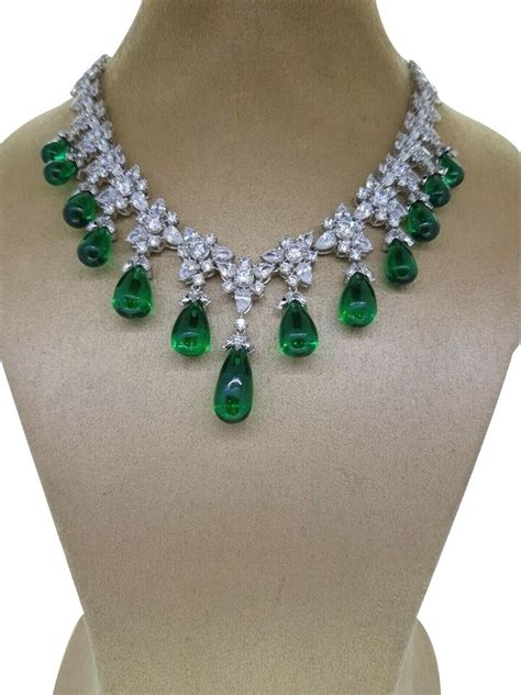 Ct Syn Emerald Statement Necklace For Her Vintage Style Flower Design