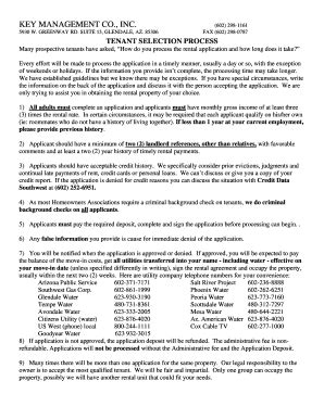 Fillable Online Tenant Selection Process Key Management Co Inc Fax