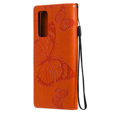 Samsung Galaxy S20 Fe Embossed Butterfly Wallet Magnetic Stand Case Orange