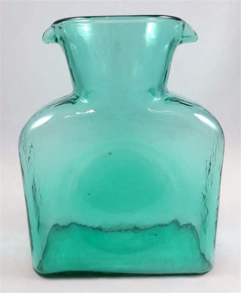 Vintage Blenko Glass Double Spout Water Bottle Aquamarine Or Sea Green