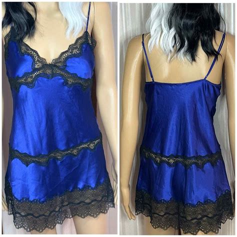 Vtg Royal Blue Victorias Secret Lingerie With Black Gem