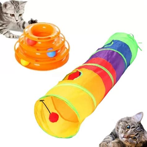 2 Brinquedo Interativo Gato Torre Tunel Labirinto Pet Bola