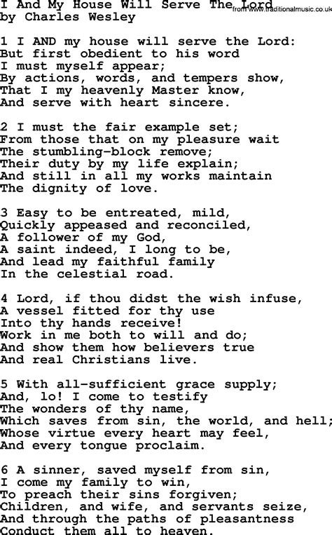 I And My House Will Serve The Lord By Charles Wesley Hymn Lyrics