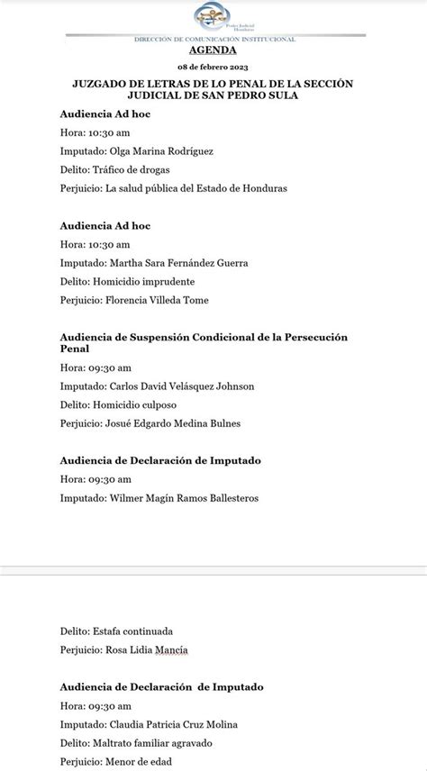 Poder Judicial Hn On Twitter Audiencias De Para Hoy En El