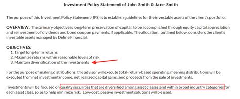 Investment Policy Statement Template