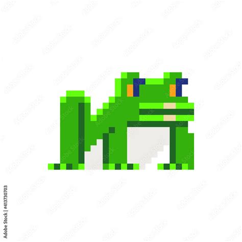 Frog character icon. Pixel art. 8-bit sprite. Sticker design. Isolated vector illustration ...