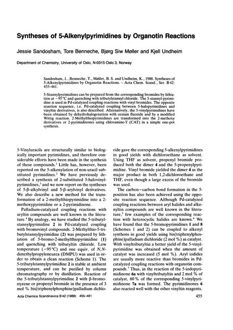 (PDF) Syntheses of 5-Alkenylpyrimidines by Organotin Reactions