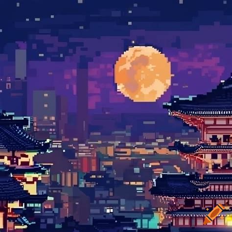 Pixel Art Of A Japanese Cityscape At Night On Craiyon