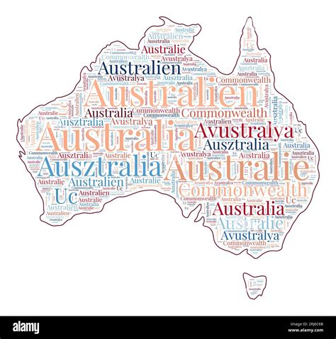 Australia Shape Filled With Country Name In Many Languages Australia