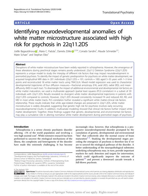 Pdf Identifying Neurodevelopmental Anomalies Of White Matter