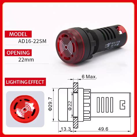 Sinalizador Luminoso Intermitente Buzzer Mm Vermelho V