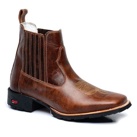 Bota Botina Masculina Country Texana Bico Quadrado Couro Bovino