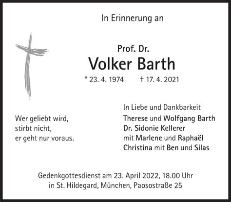 Traueranzeigen Von Volker Barth SZ Gedenken De