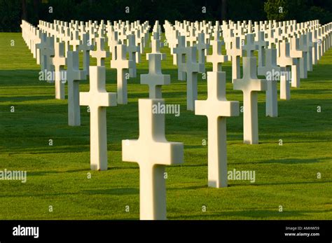 Crosses At Normandy American Cemetery At Colleville Sur Mer In France