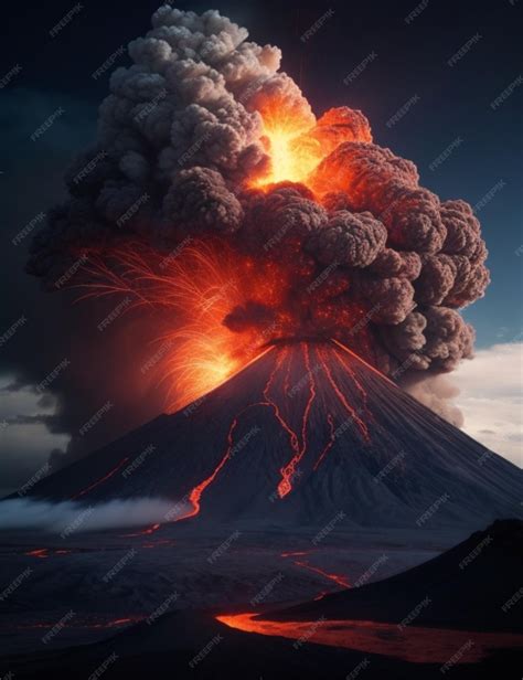 Premium AI Image | A big powerfull and dramatic volcano explosion