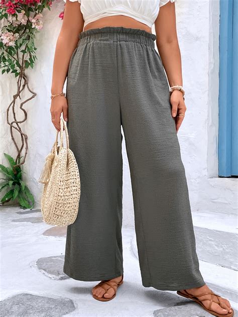 Shein Vcay Plus Paperbag Waist Wide Leg Pants Shein Usa