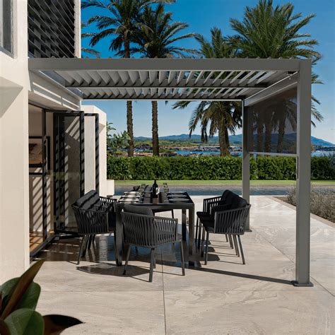 Pergola Bioclimatique Adoss E Motoris E Aluminium X M Led Gris