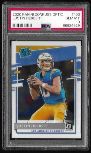 2020 JUSTIN HERBERT ROOKIE CARD PANINI DONRUSS OPTIC 153 GRADED PSA 10