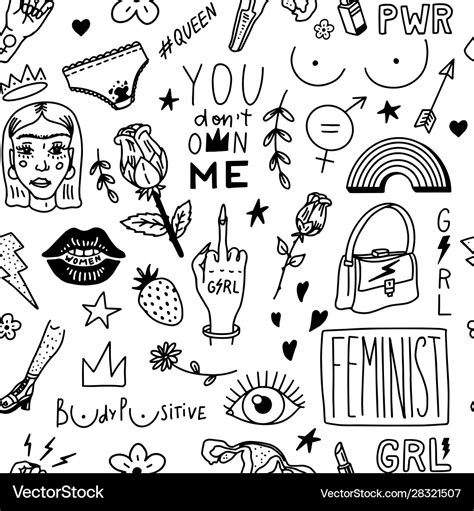 Feminist Seamless Pattern In Vintage Style Girl Vector Image