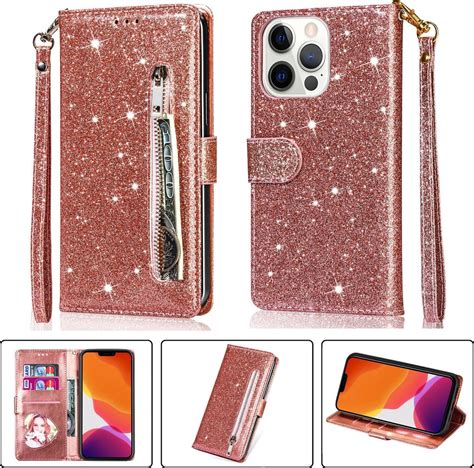 Glitter Bookcase Voor Apple IPhone 13 Pro Max Hoogwaardig PU Leren