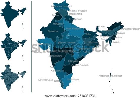 India Map Administrative Divisions Regions Stock Vector Royalty Free