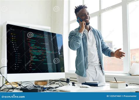 Successful Freelance Coder On Phone Stock Photo Image Of Engineer