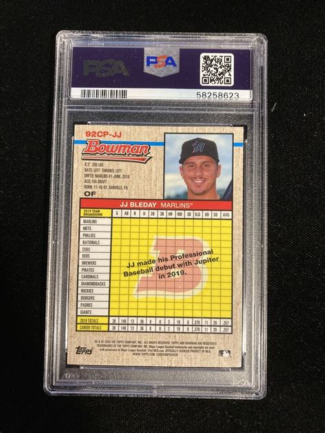 2020 Bowman Heritage Chrome JJ BLEDAY Rookie RC PSA 10 Gem Mint POP 1