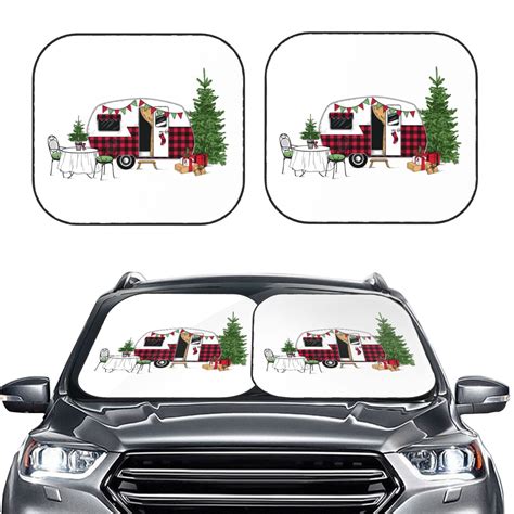 Bingfone Vintage Buffalo Plaid Christmas Camper Windshield Sun Shade 2