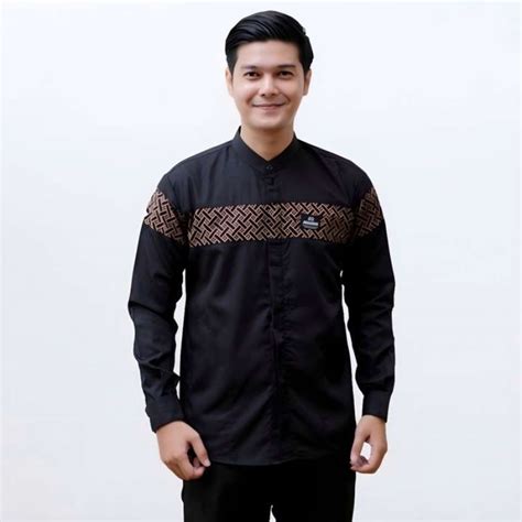 Jual Baju Koko Kombinasi Batik Lengan Panjang Putih M Hitam Xl Di