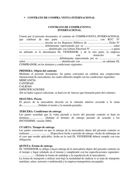 Contrato De Compra Venta Internacional Aduana Carta De Crédito