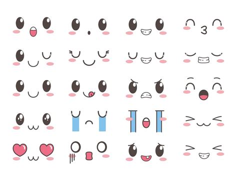 Kawaii Facial Expression And Emotion Set 1416701 Vector Art At Vecteezy