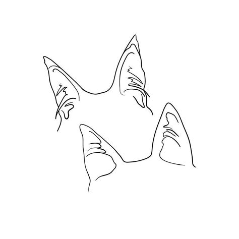 Custom Drawn Cat Ear Portrait Cat Ears Outline, Cat Ears Line Drawing ...