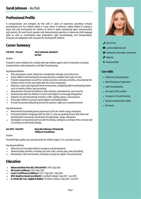 Au Pair Cv Example Guide Get Hired Fast