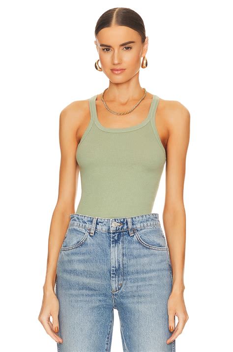 Re Done X Hanes Ribbed Tank Top In Basil Revolve