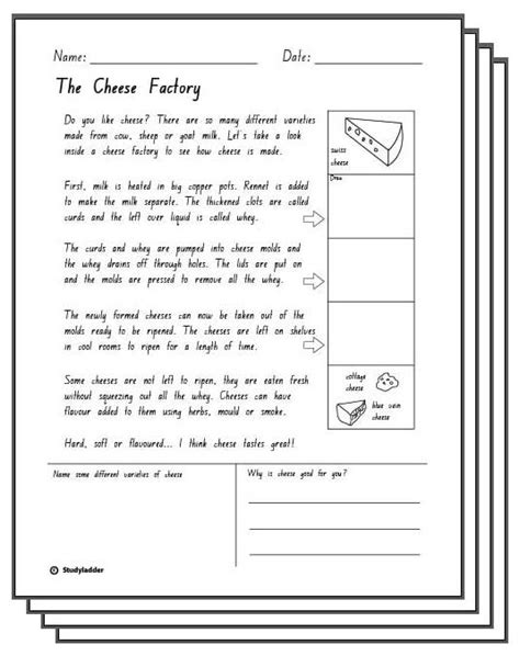 The Cheese Factory Reading Response Activity Sheets Studyladder