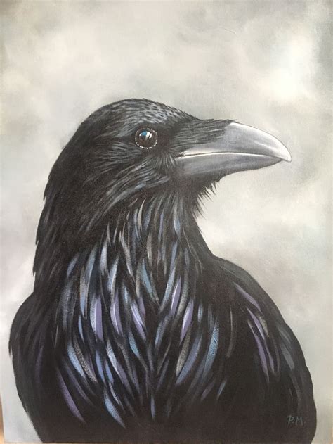 Grey Sky Crow Painting | Painted crow, Black and gray crows art, Crow