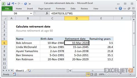 F Rmula De Excel Calcule La Fecha De Jubilaci N F Rmula