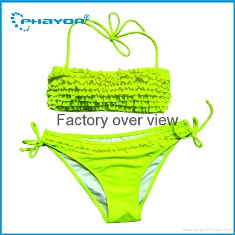2015 Soft Pad Halter Neck Bandeau Ruffled Neon Tie Bikini PH005 Phayon China Manufacturer