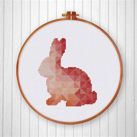 Geometric Bunny Cross Stitch Pattern Cute Coral Nursery Moderne